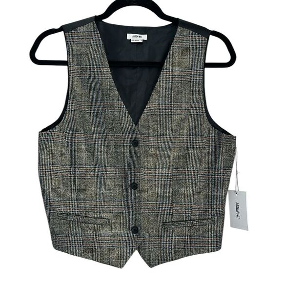 NWT Jason Wu Vest Plaid Adjustable Tweed Vest With Gold Threading Size M - Picture 1 of 11
